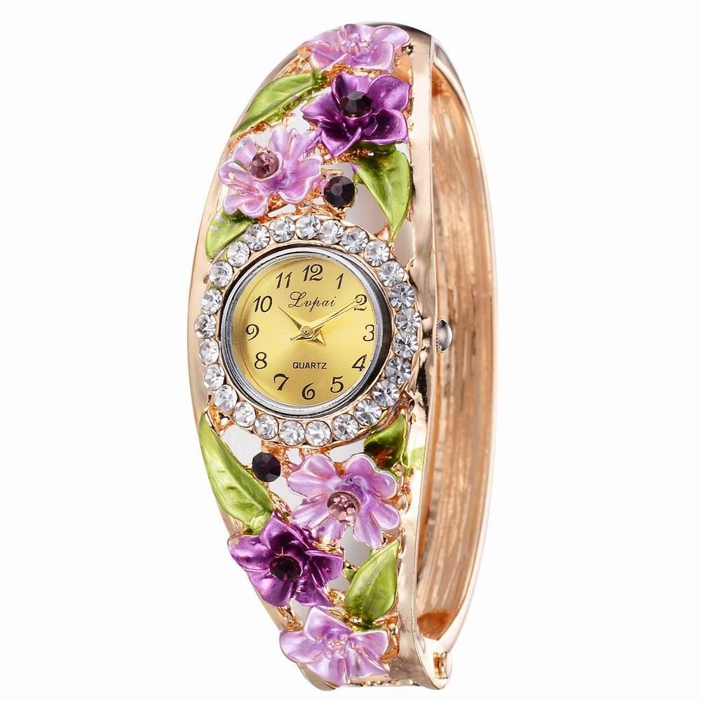 

Lvpai P051 Women Flowers Bangle Quartz Watches, Purple