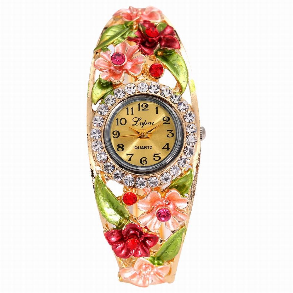 

Lvpai P051 Women Flowers Bangle Quartz Watches, Red