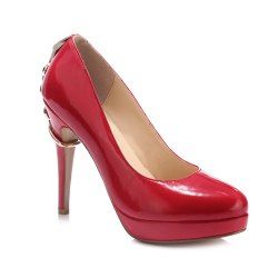 2018 New Fashion Red Patent Leather Chain Buckle High Heels -  