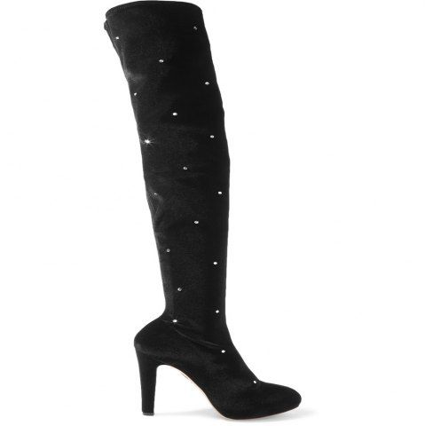 2018 New Simple Black Stretch Flannel High-Heeled Boots