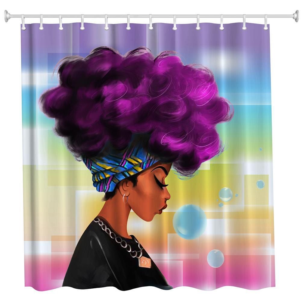 

Purple Hair Girl Polyester Shower Curtain Bathroom High Definition 3D Printing Water-Proof, Colormix