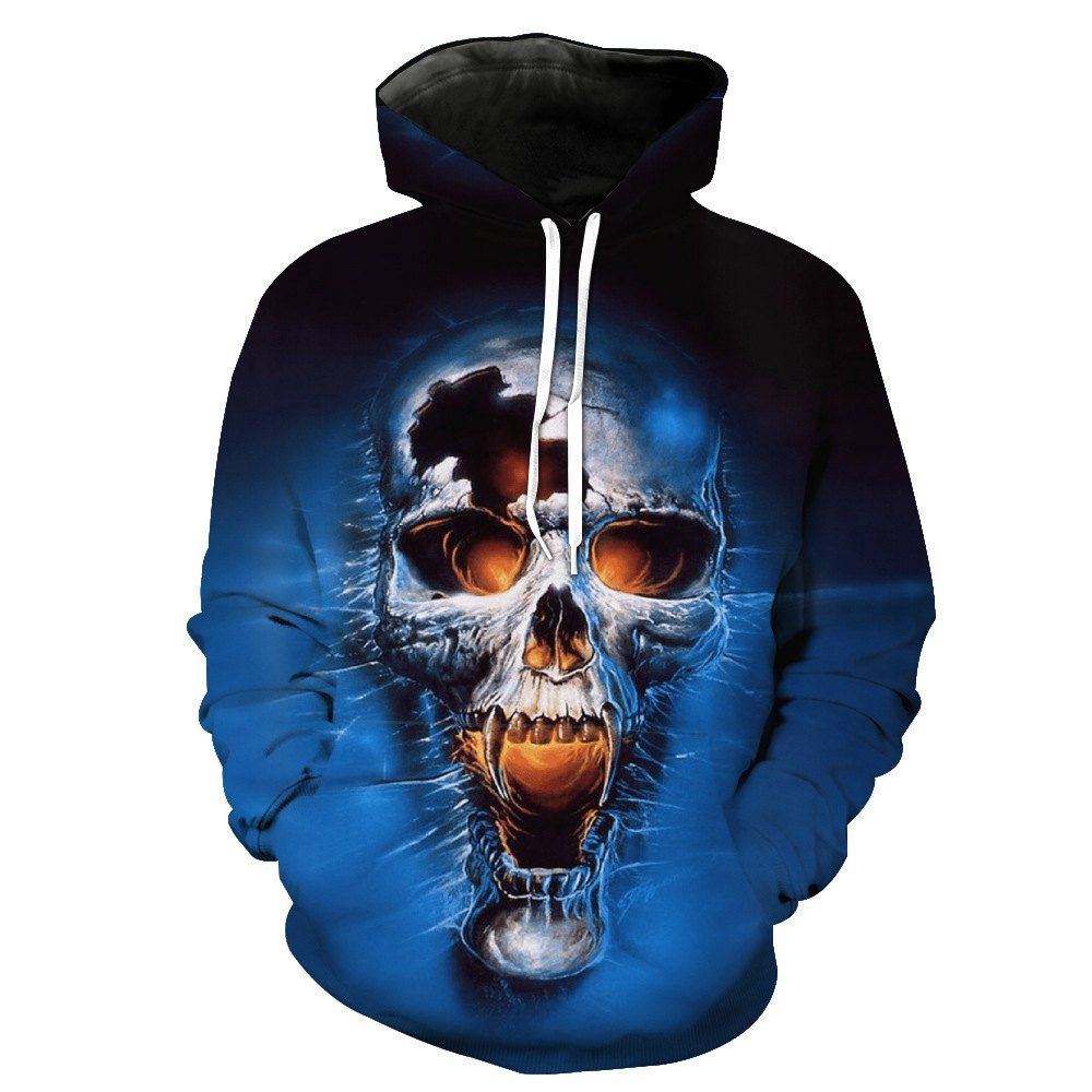 skeleton in blue hoodie