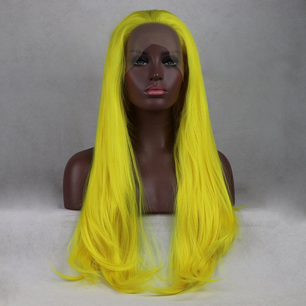 [35 OFF] Light Yellow Long Natural Straight Heat Resistant Synthetic