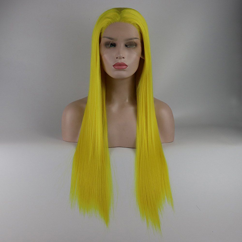 [34 OFF] Light Yellow Long Straight Heat Resistant Synthetic Hair Lace