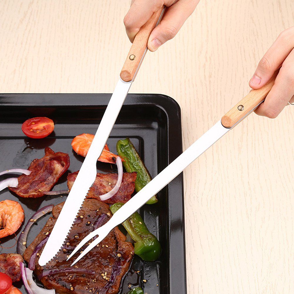 [32 OFF] 2PCS31CM Steel Wood Handle Barbecue BBQ Tools Outdoor Picnic