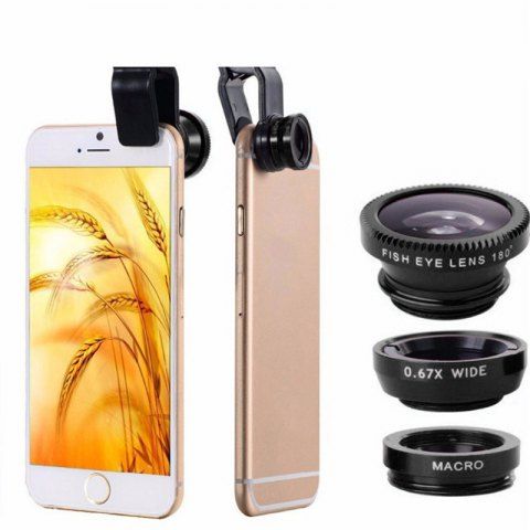  Universal 3 in 1 Wide Angle Macro Fisheye Mobile Phone Lenses Kit with Clip Fish Eye Lens 