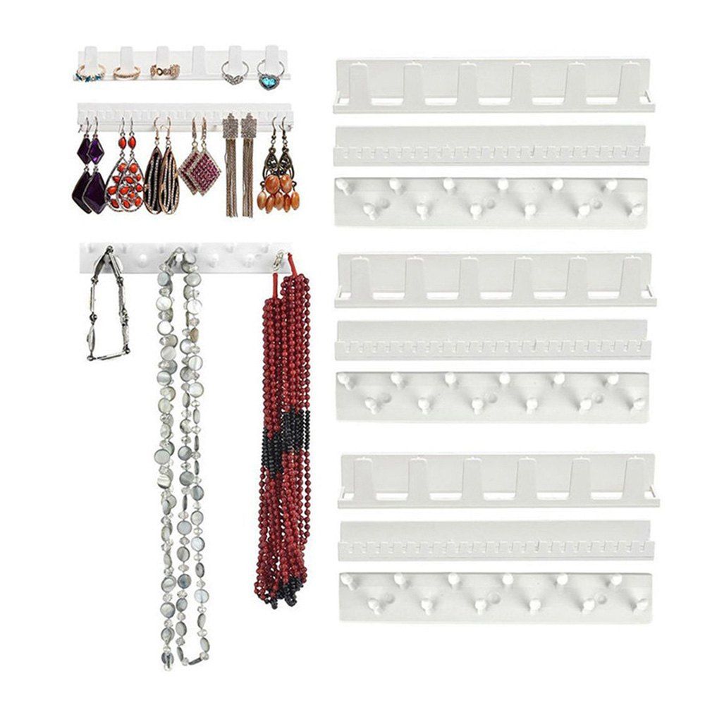 

3pcs Wall Mount Ring Bracelet Necklace Hanger Jewelry Organizer, White