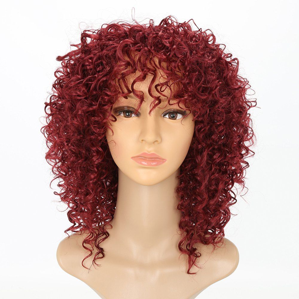 [47 Off] Chic Short Curly Hairstyle Wine Red Color African American Afro Kinky Synthetic Hair