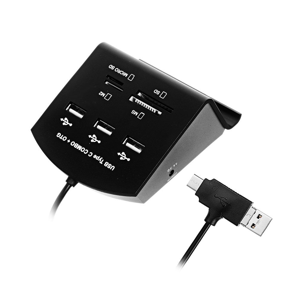 

Cwxuan 3 in 1 Type C / Micro USB / USB 2.0 to USB 2.0 / MS / SD / M2 / TF Card Reader Hub, Black