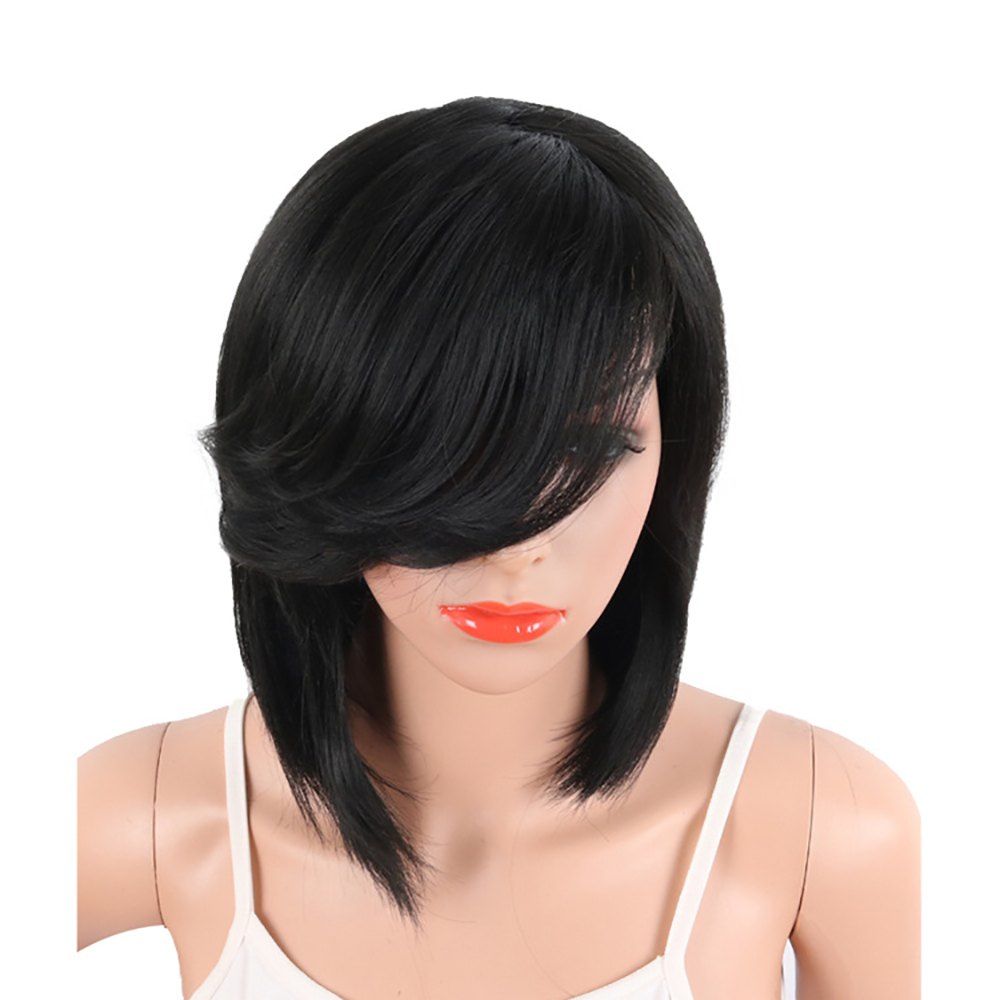 26 Off Black Color Medium Length Straight Hair Side Bang