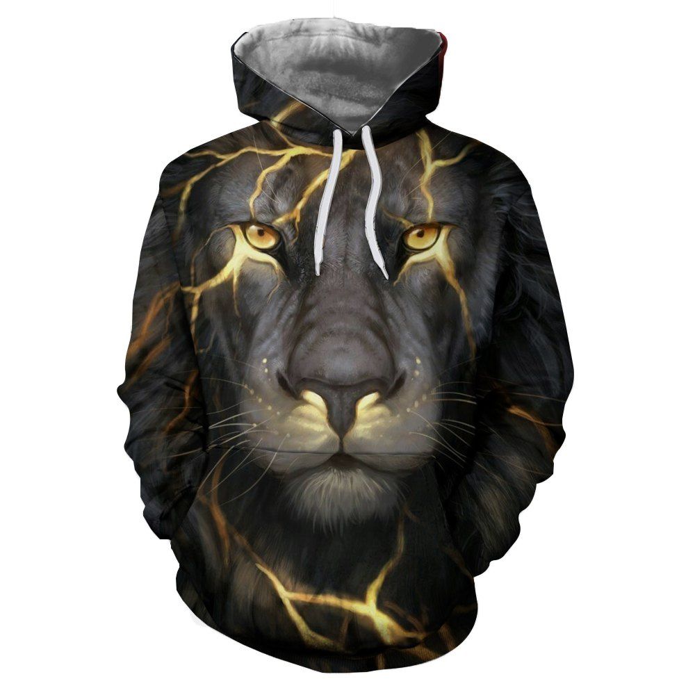 

Fashion 3D Light Effect Tiger Head Portrait Print Men's Hoodie, Multi-c