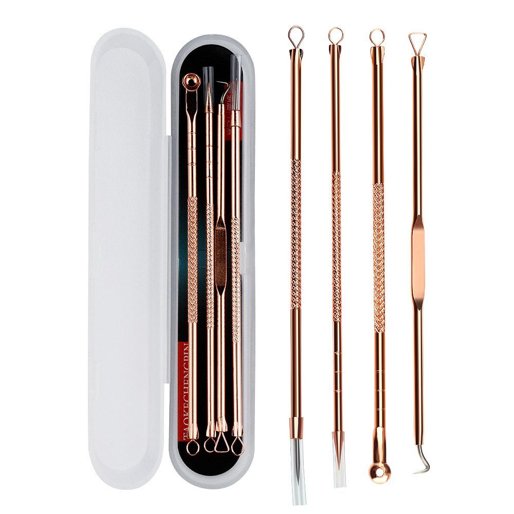 

4pcs Blackhead Blemish Acne Remover Dual Head Needle Tools / Stainless Steel Professional Surgical Extractor Instruments, Rose gold