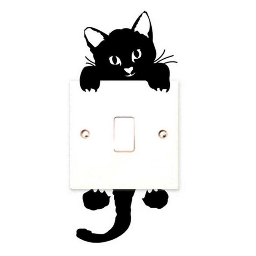 

New Kitten Bedroom Switch Wallpaper Waterproof Removable 3D Wall Sticker, Black