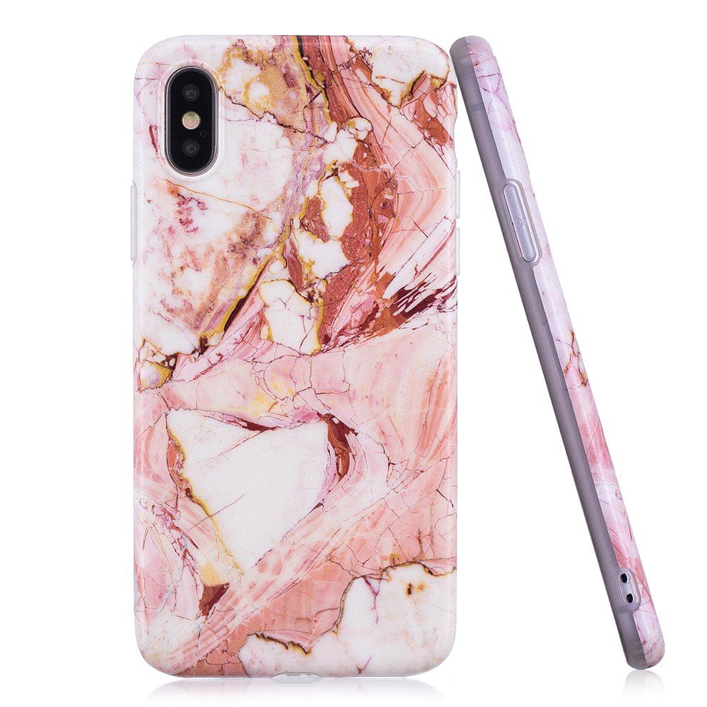 

Luxury Marble Stone Pattern Slim Fit Soft Tpu Mobile Phone Case Cover Coque for iPhone X - PINK