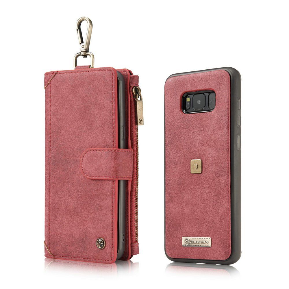 

CaseMe 009 for Samsung Galaxy S8 Plus Leather Flip Wallet Case with Metal Hook Zipper Cash Card Slot, Red