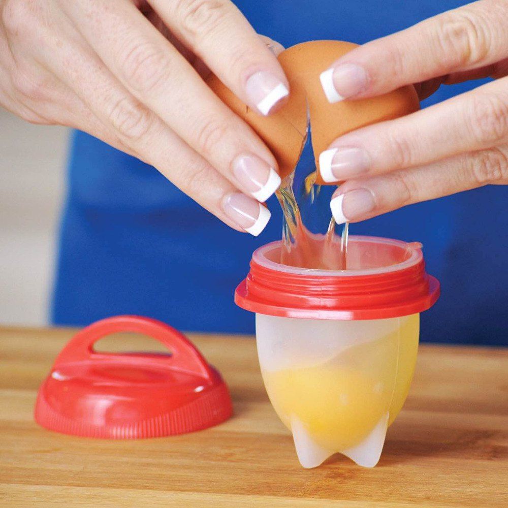 

6Pcs Silicone Egglettes Egg Cup Cooker Hard Boiled Eggs Without Shell, Bean red