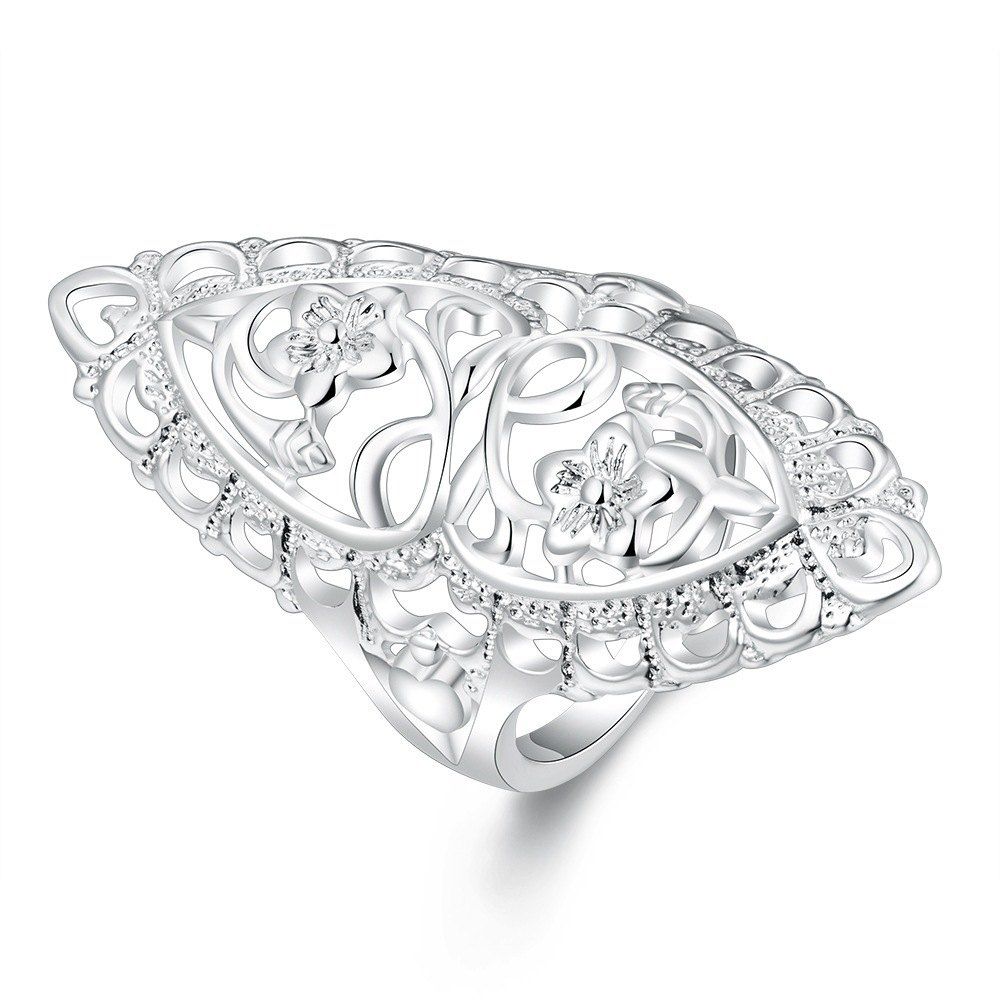 

Charming 925 Silver Plated Big Hollow Ring Thumb/Ring Women Fashion Jewelry, White