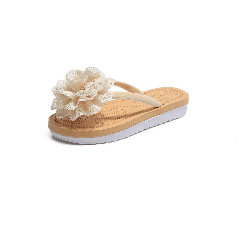 

Floral Foot Slippery Flat Bottom Shoes, Beige