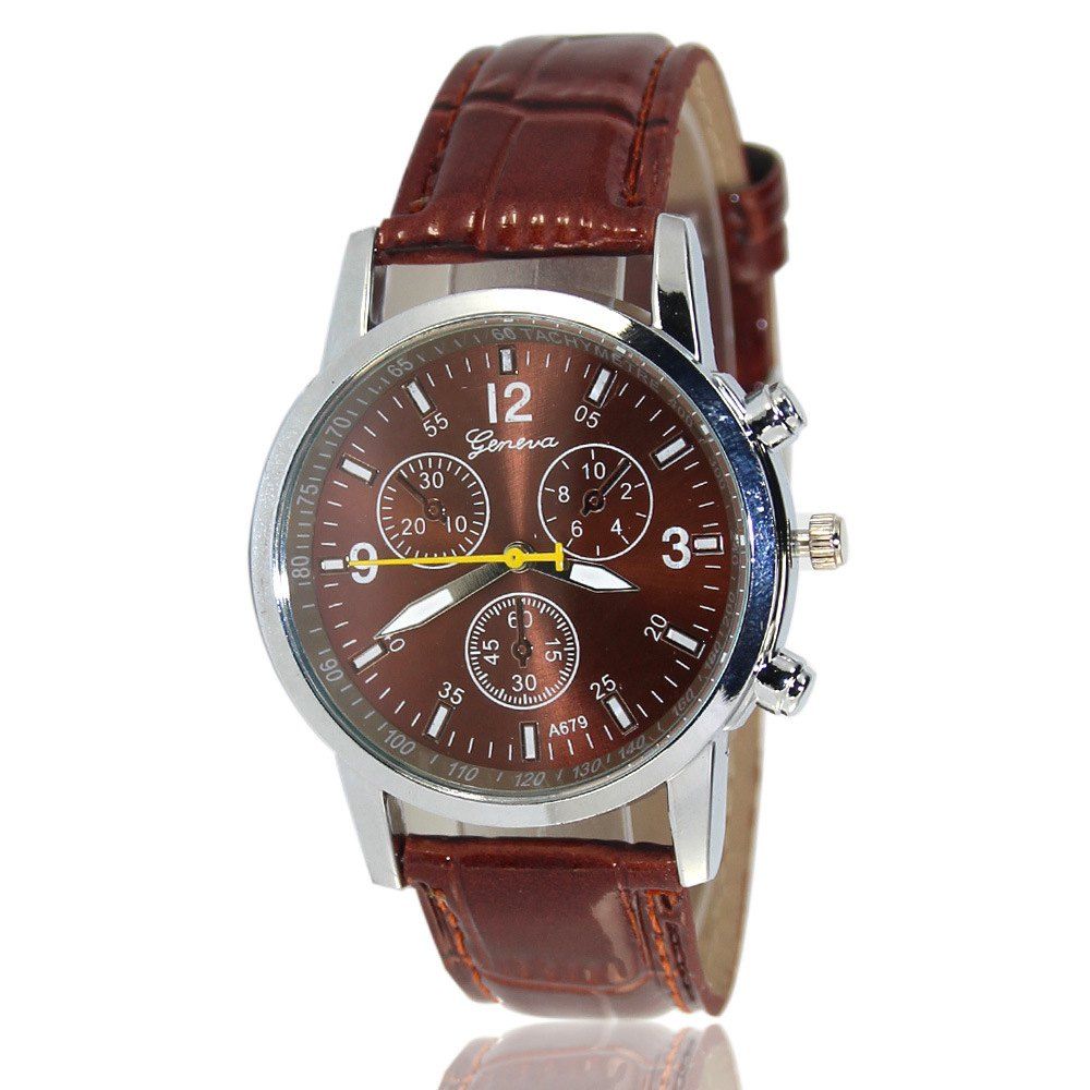 

Geneva Three Eye Six Pin Crystal Men Watch, Brown