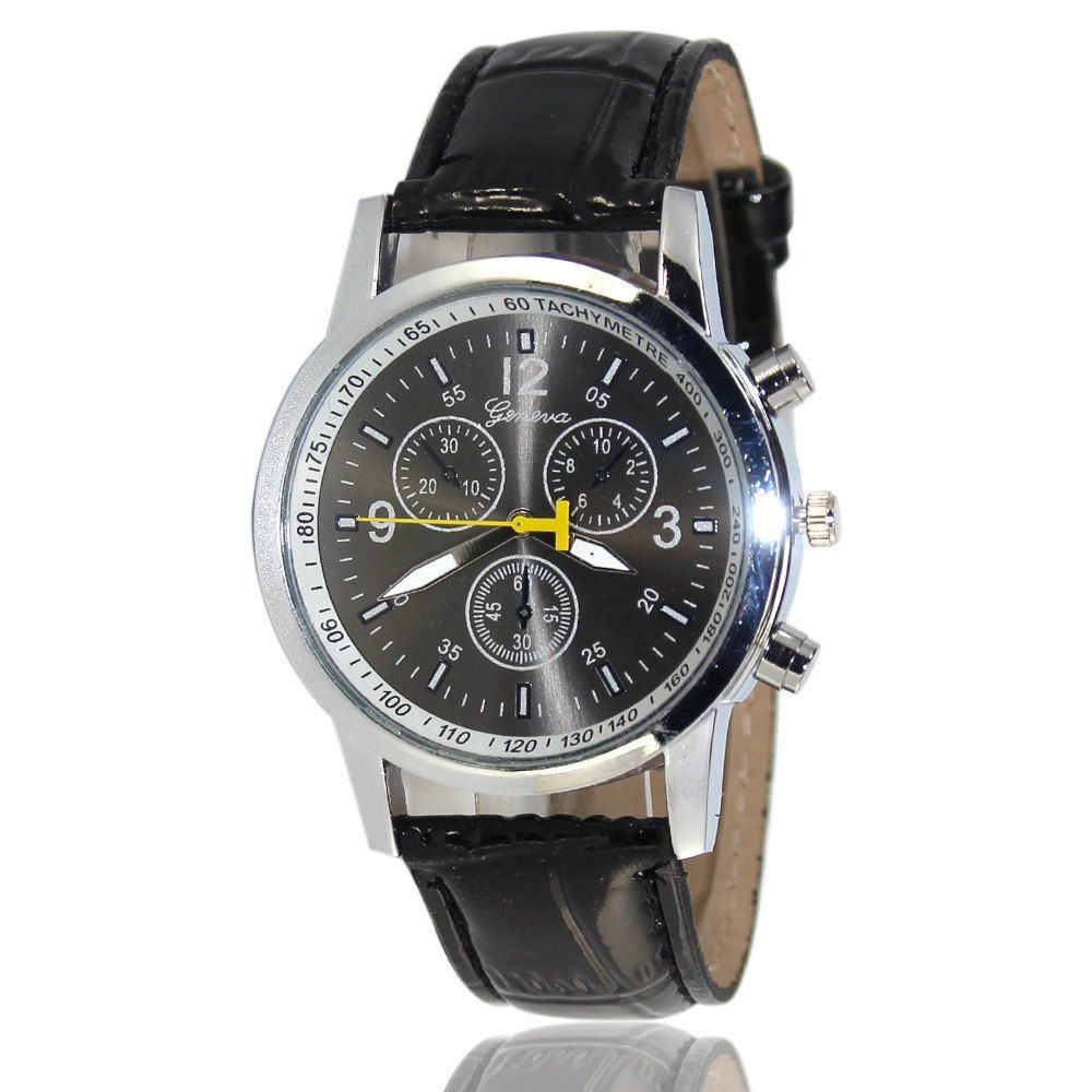 

Geneva Three Eye Six Pin Crystal Men Watch, Black