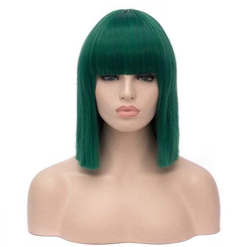 40 Off Women Long Green Bob Wigs With Bangs High Temperature Cosplay Party 13 Inch Rosegal 8448