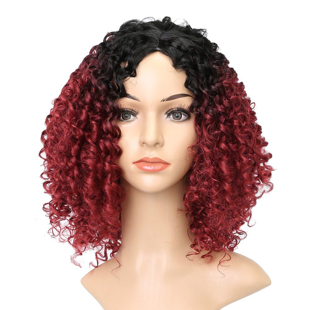 [50 OFF] Wine Red Dark Root Afro Kinky Curly Synthetic Hair Wigs For