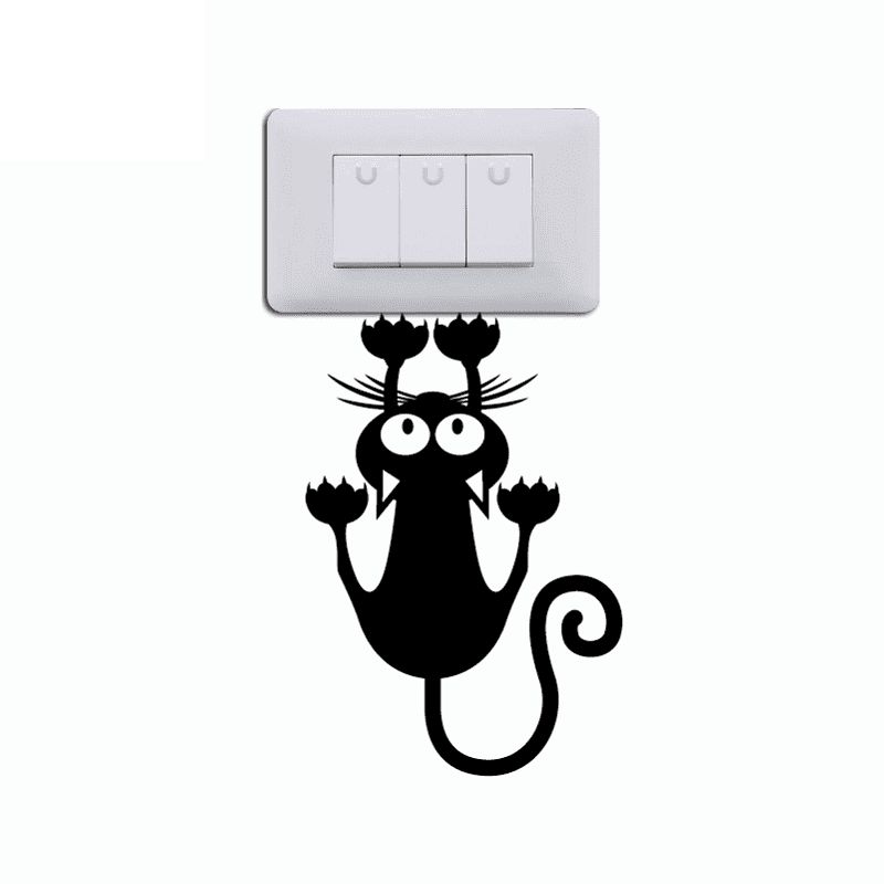 

Cat Hanging On Light Switch Sticker Wall Decal Art Vinyl Cartoon Cat Stickers, Black