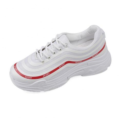 Lace Up Breathable Net Material Sneaker Shoes - White - 39 Lace Up Breathable Net Material Sneaker Shoes - White - 39