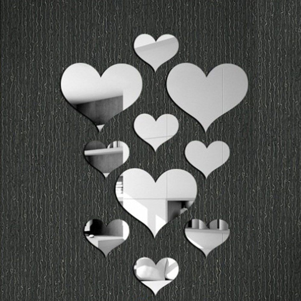 

Three-Dimensional Love Decorative Mirror Wall Stickers, Silver