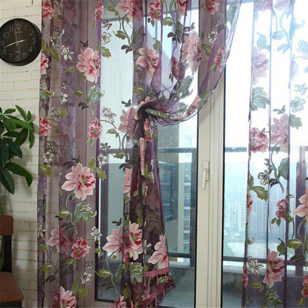 

Large Peony Pattern Home Bedroom Living Room Balcony Window Screening, Violet