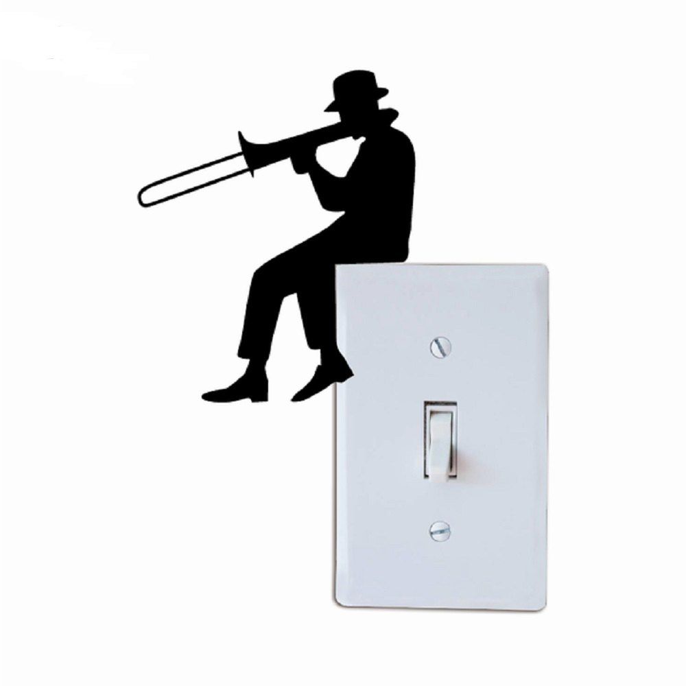 

Man Playing Trombone Silhouette Light Switch Sticker Music Vinyl Wall Stickers, Black