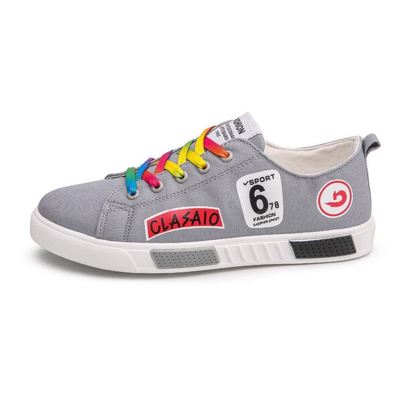 

New Fashion Youth Colorful Lace Canvas Shoes, Light gray