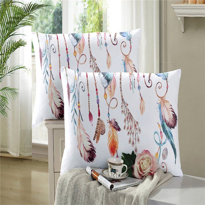 

3D Colorful Feathers Pillow Sofa Cushion Cover AS13, White