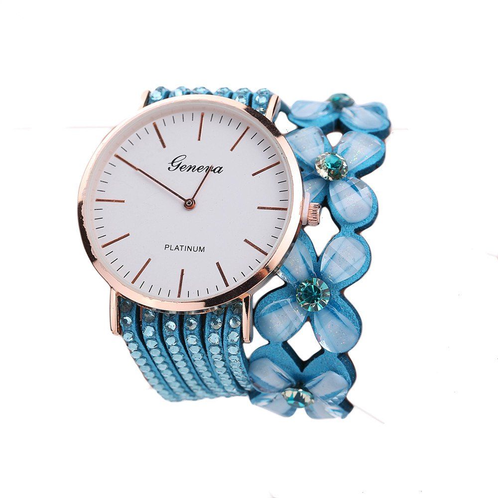 

Geneva XR2171 Women Wrap Around Crystals Bracelet Wrist Watch, Deep sky blue