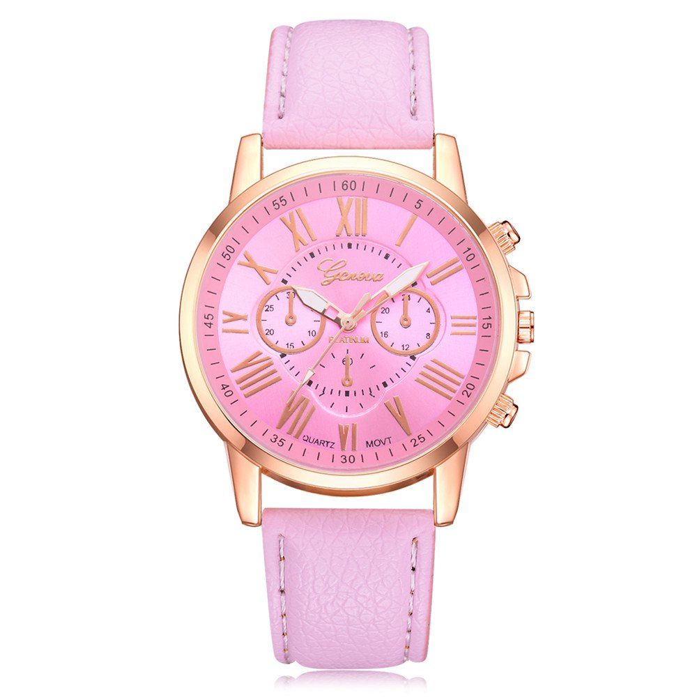 

Geneva XR740 Women Simple Analog Quartz PU Leather Wrist Watch, Pink