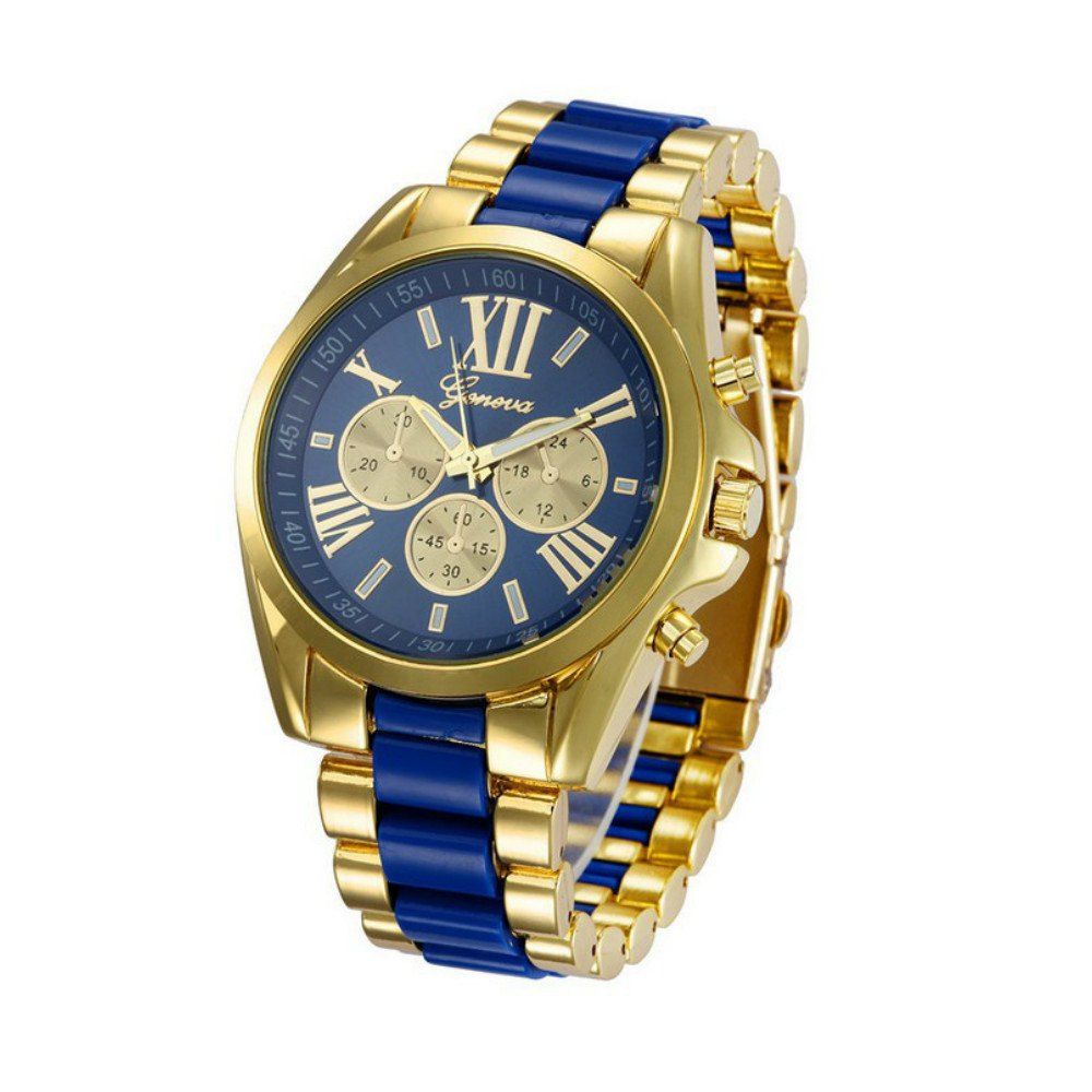 

geneva Fashion Trendy Stainless Steel Band Men Watch, Dodger blue