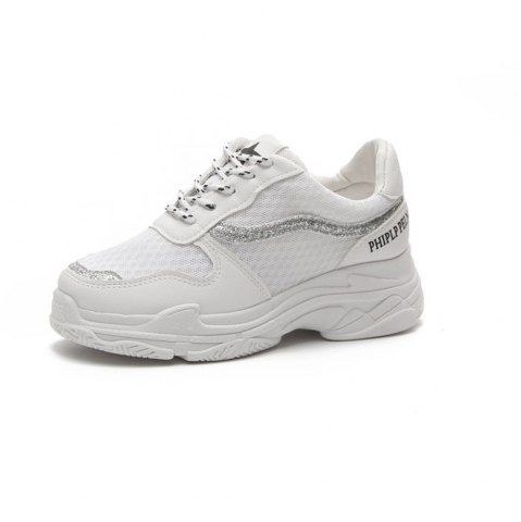 Lace Up Breathable Platform Sneakers - White - 39 Lace Up Breathable Platform Sneakers - White - 39