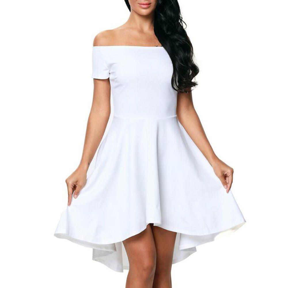 

Solid Color A-line Collar Short Sleeve Dress, White