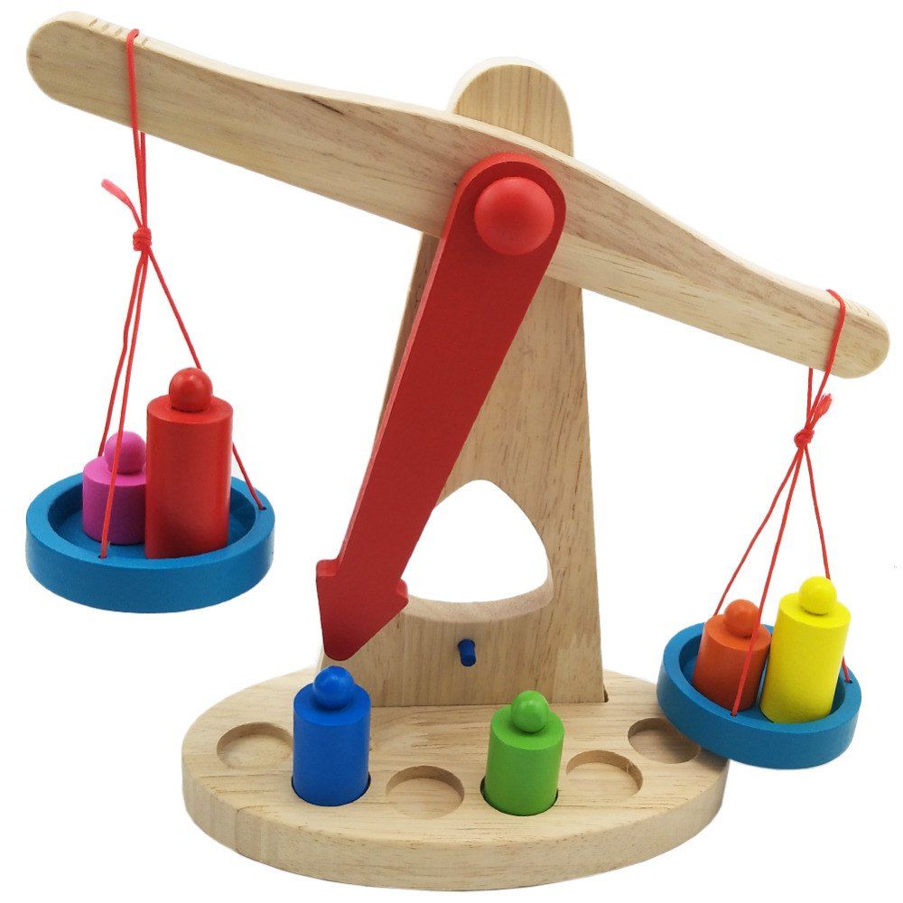 Wooden Balance Scale Weights Preschool Learning Toy Gift for Kids Children