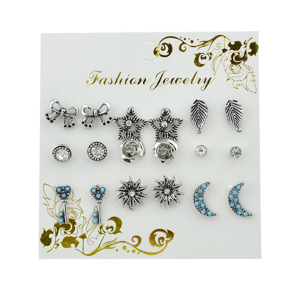 

Bowknot Leaf Lock Round Pattern Earrings, Gray