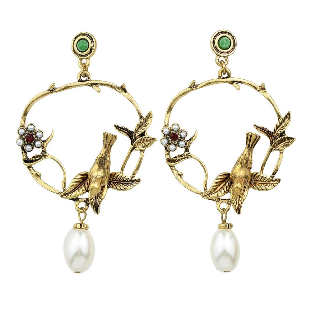 

Simulated-pearl Flower Bird Shape Drop Earrings, Harvest yellow