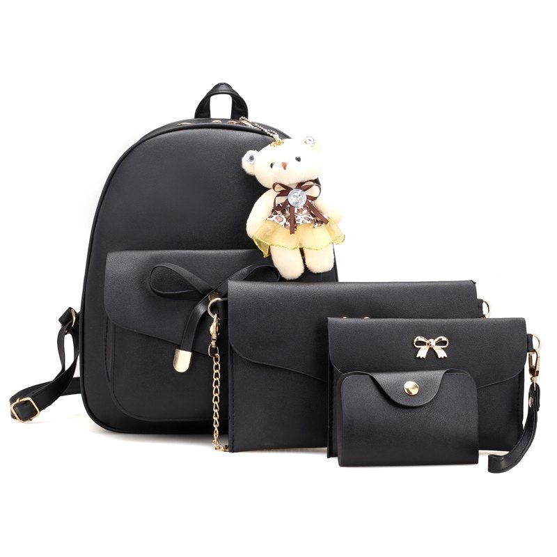 

Girl / Women PU 4Pcs Backpack, Black