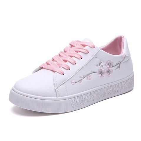 2018 New Students All-match Flat Casual Embroidery Flower White Shoes - Pink - 39 2018 New Students All-match Flat Casual Embroidery Flower White Shoes - Pink - 39