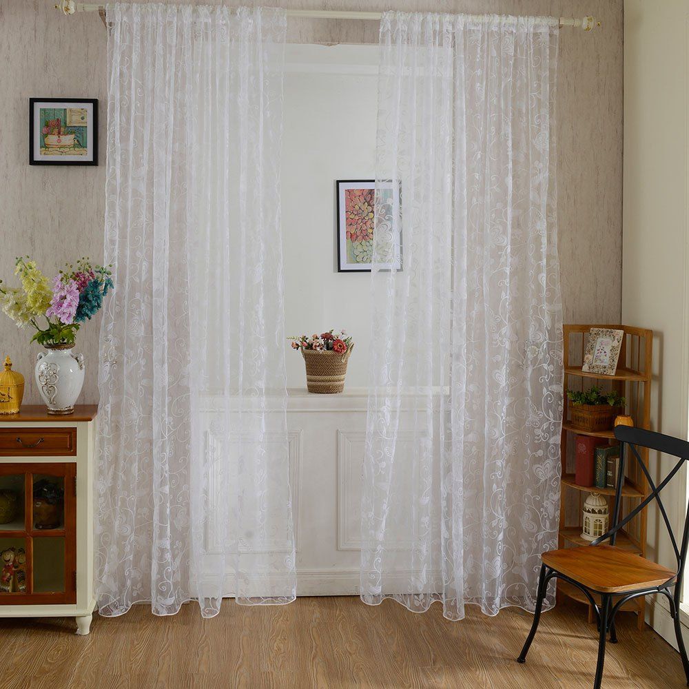 

Multicolored Butterfly Flock Curtain Window Screen, White