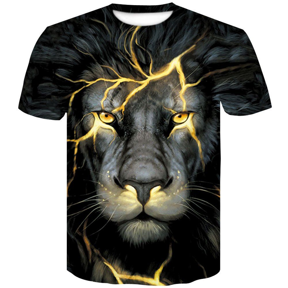 

Men's 3D Digital Printed Lion-head Short Sleeve T-Shirt, Black