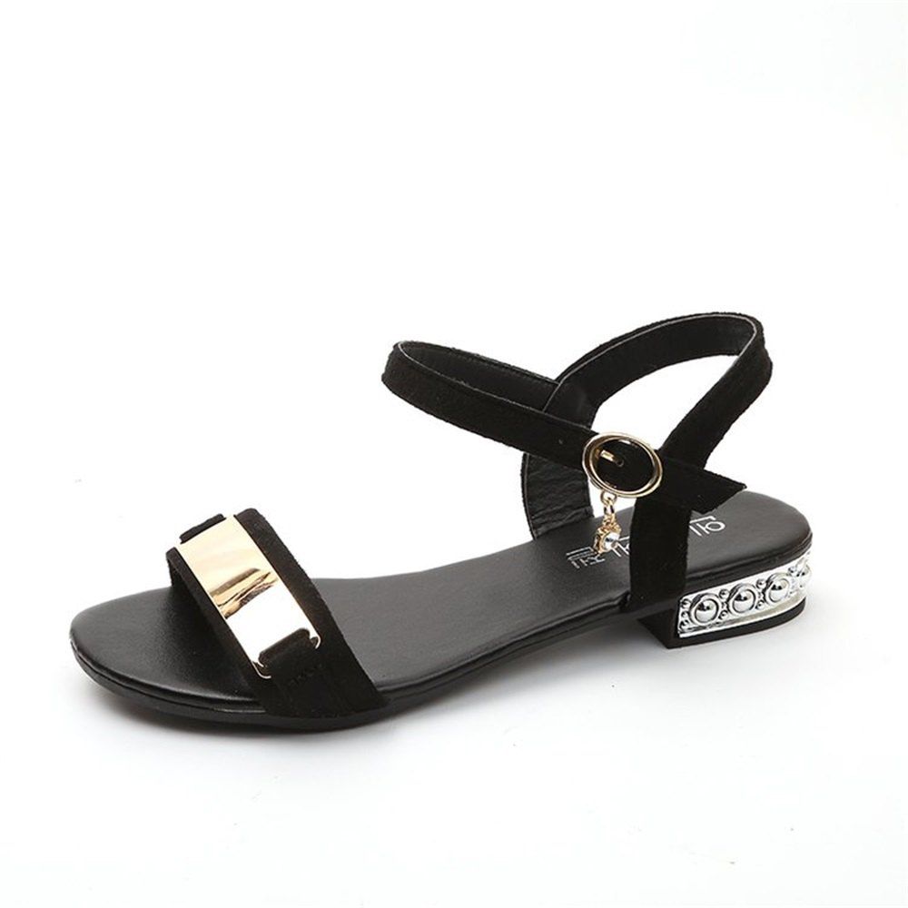 

Metal Decorative Low Heel Sandals, Black