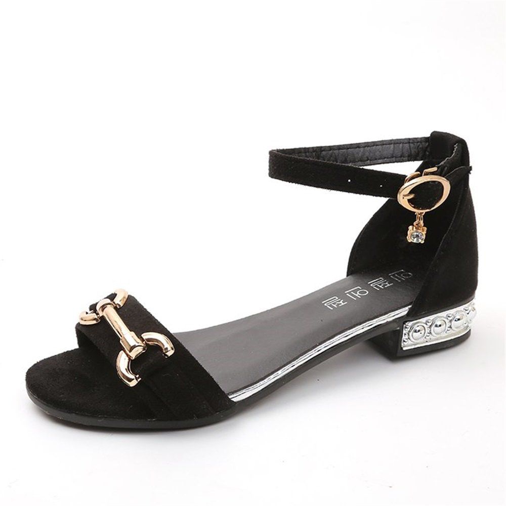 

Metal Decorative Metal Plating Low Heel Sandals, Black