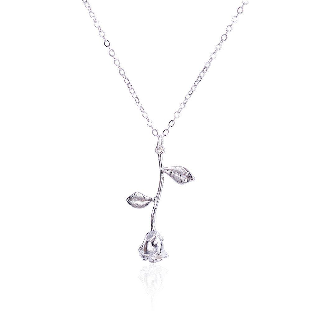 

New Fashion Handmade Jewelry Wild Coloured Rose Pendant Necklace, Silver