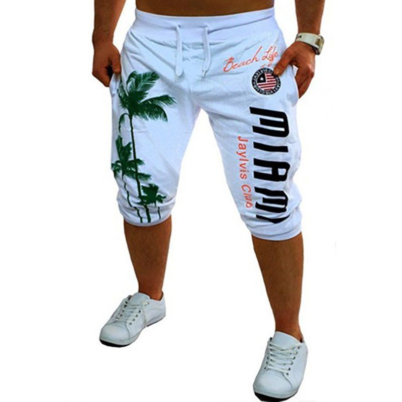 

Men's Casual Digital Printed Coconut Pattern Slim Shorts, White