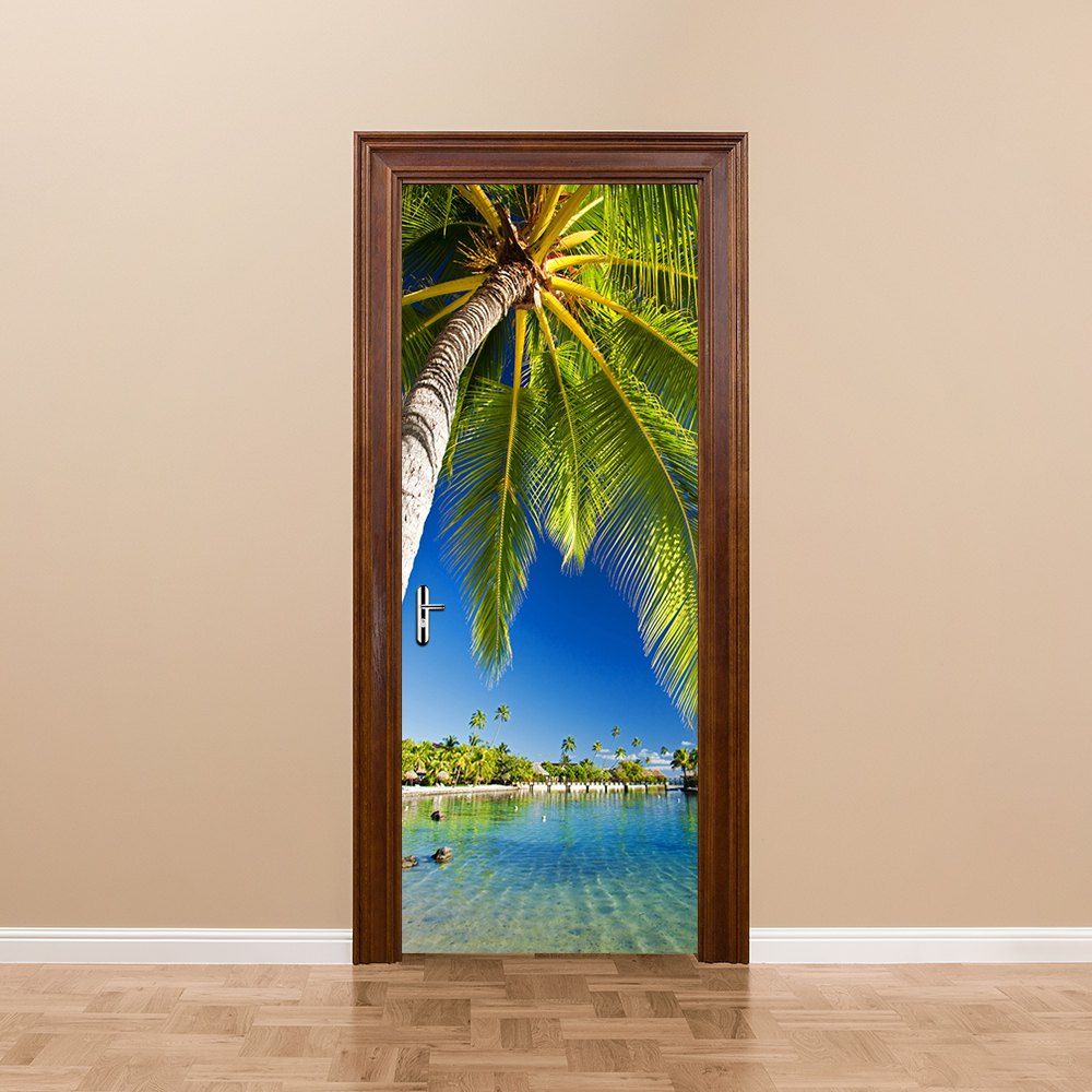 [43% OFF] Palm Tree Waterproof 3D Door Mural Sticker For Living Room ...